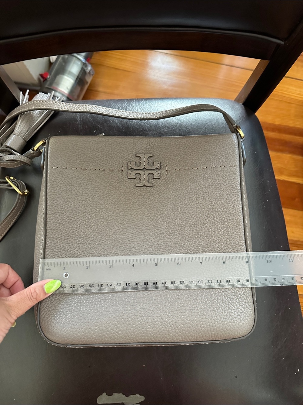 Tory Burch McGraw Pebbled Leather Crossbody with Tassel (Taupe) - Picture 12 of 14